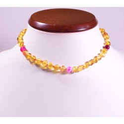 33 cm Natural Baltic amber teething necklace and purple gemstone