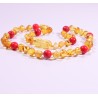 33 cm Natural Baltic amber teething necklace and red gemstone