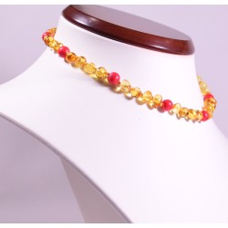 33 cm Natural Baltic amber teething necklace and red gemstone