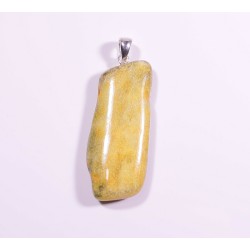 Natural Baltic amber Yellow, green drop pendant with Silver clasp
