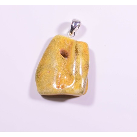 Natural Baltic amber yellow drop pendant with Silver clasp